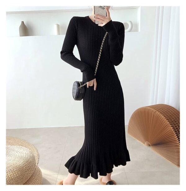 Mermaid Dress Thick Knitted One-Piece Dress Robes for Women Elegant Long Sleeve Midi Sweater Dress - Image 7