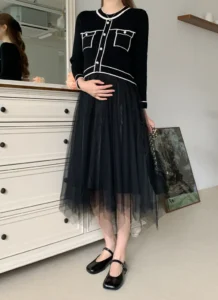 Korean knitted dress with tulle skirts