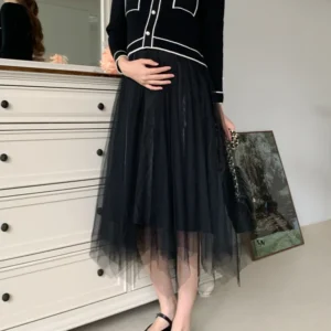 Korean knitted dress with tulle skirts