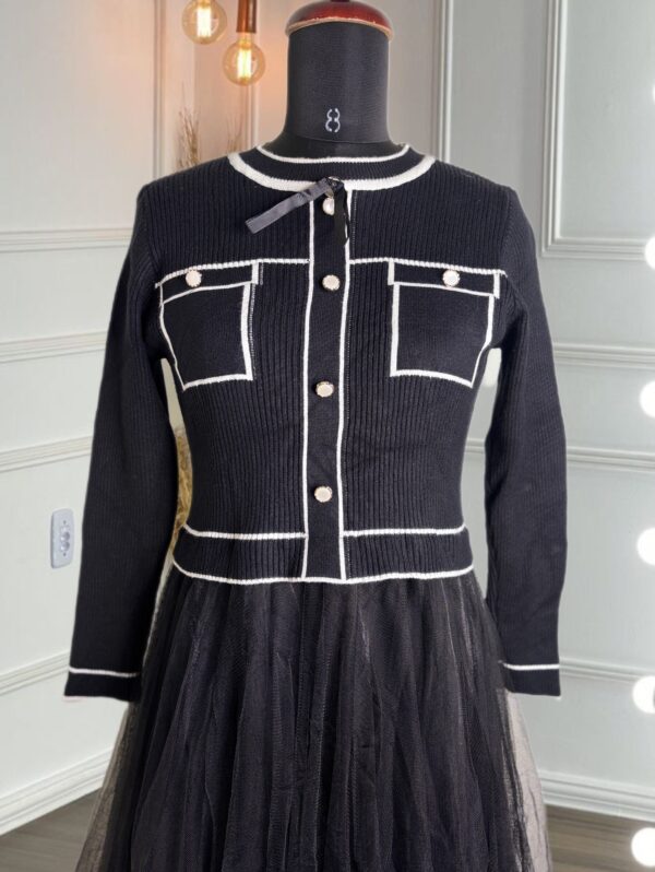 Korean knitted dress with tulle skirts - Image 4