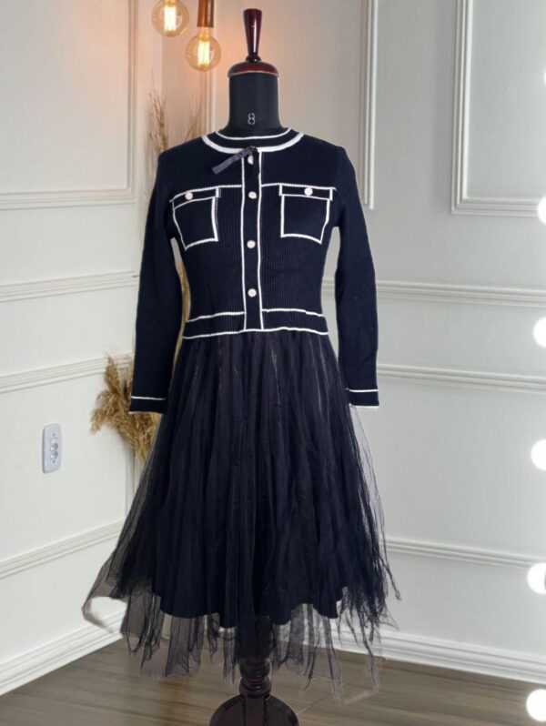 Korean knitted dress with tulle skirts - Image 3