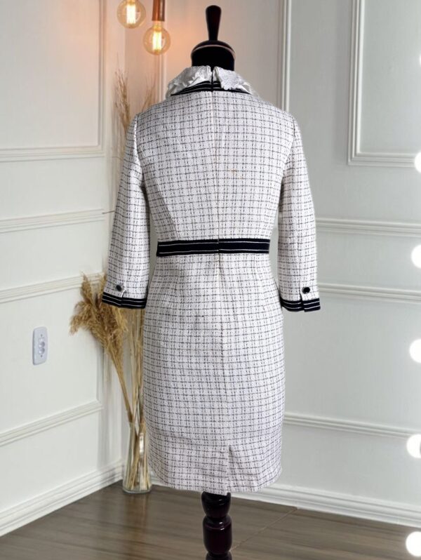 Korean Tweed Checkered Dress with Contrast Trim - Image 5