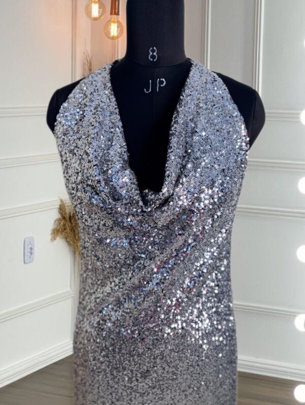 Sequins cowl neck silver dress - Image 5