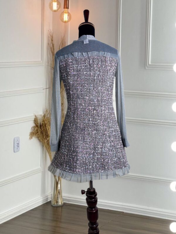 Shimmer Bowknot Mesh Tweed Dress - Image 5