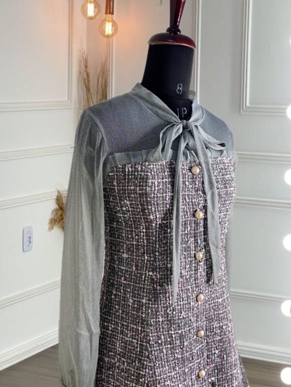 Shimmer Bowknot Mesh Tweed Dress - Image 4