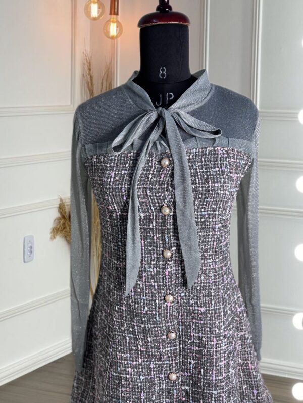 Shimmer Bowknot Mesh Tweed Dress - Image 6