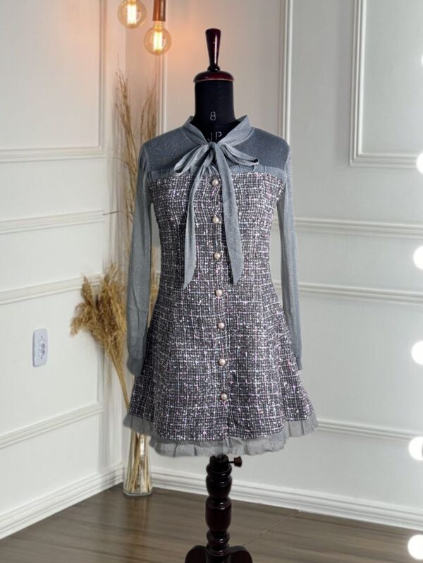 Shimmer Bowknot Mesh Tweed Dress - Image 8