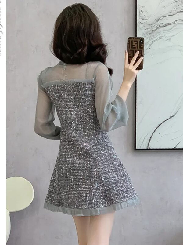 Shimmer Bowknot Mesh Tweed Dress - Image 3