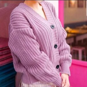 pink cable-knit oversized pullover