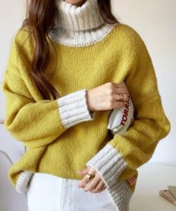 Yellow And White Turtleneck Sweater