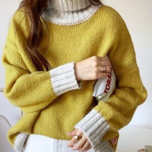 Yellow And White Turtleneck Sweater